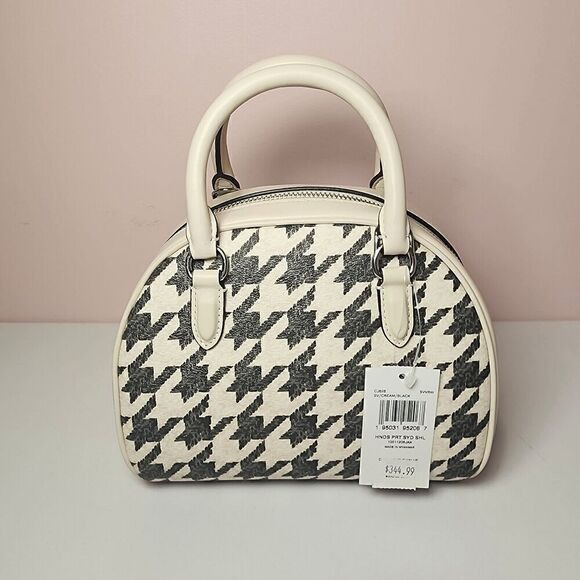 NWT COACH CJ626 SYDNEY SATCHEL HOUNDSTOOTH PRINT BAG CROSSBODY Cream - Picture 6 of 8